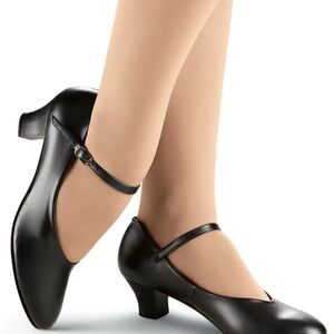 BALERA Character Tap Shoes Adult Size 8.5 Blk 1.5" Heel B130 Buckle Strap Dance